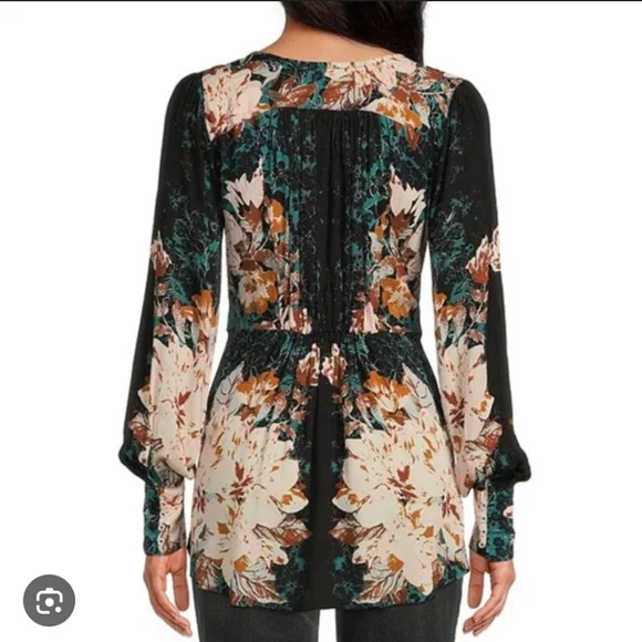 Free People Mikayla Floral Print Tunic Top Green XS - Picture 2 of 10